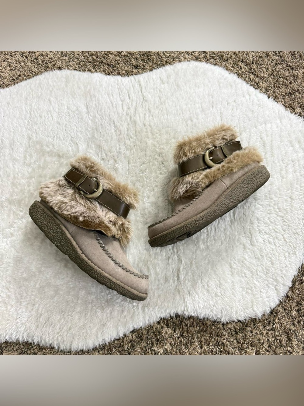 Boho fairy cozy faux fur suede leather ankle‎ boots